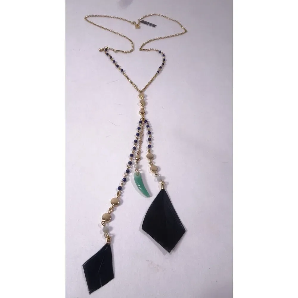 Banana Republic Women's Feather Bead Horn Feather Pendant Necklace NWT 69.5